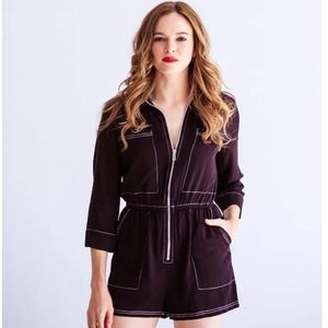 Forever21 black 3/4 sleeve zip up romper